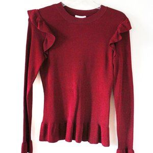 H&M Maroon Ruffled Sleeve Sweater